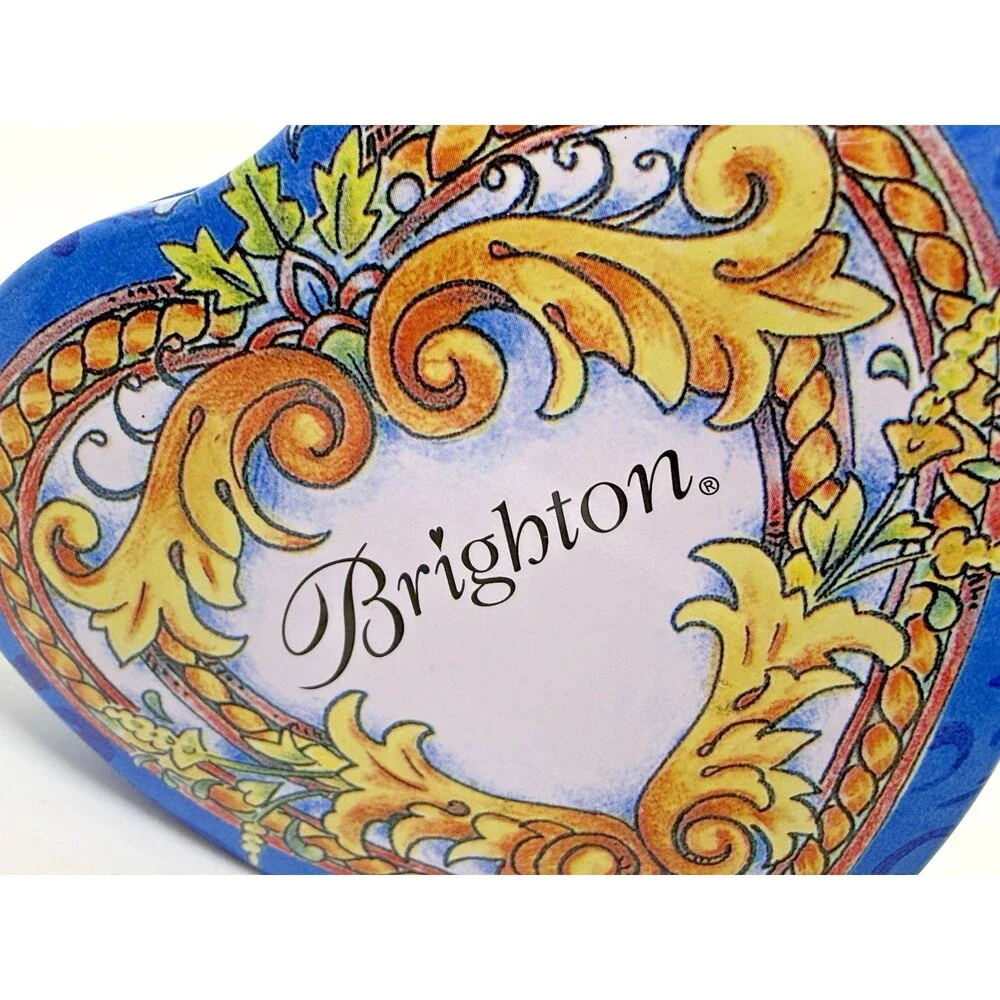 Brighton Heart Floral Tin Trinket‎ Box Jewelry Holder Decorative Hinged Lid Gift